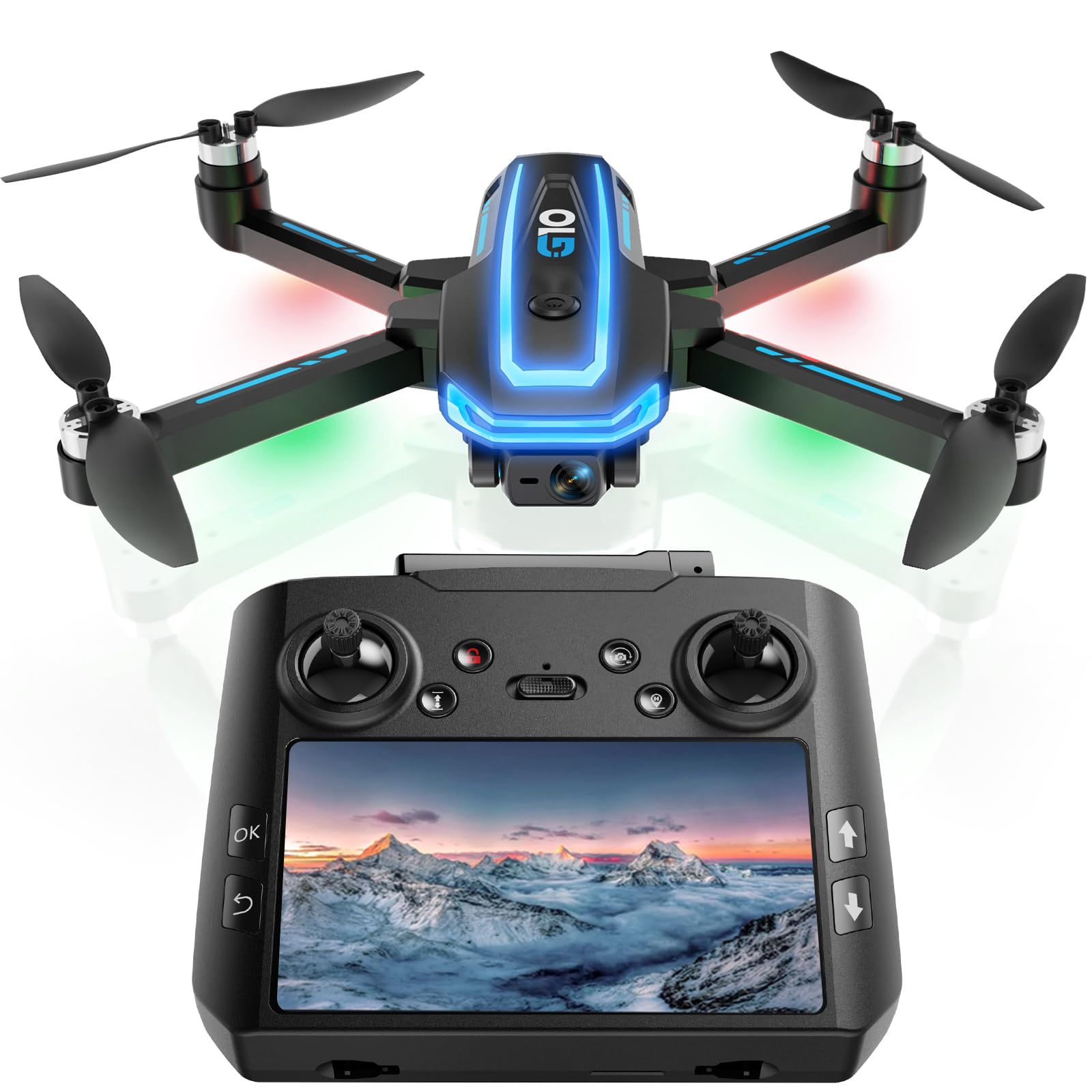 GPS FPV Drohne mit Kamera 4K(EIS) für Anfänger Kinder,RC Quadrocopter Adults,4.5''HD-Bildschirm,5G Fernübertragung, 2 Akkus,Brushless Motor,Follow Me,Auto Rückkehr,8G SD-Karte,Foldable,Under 249g,C0