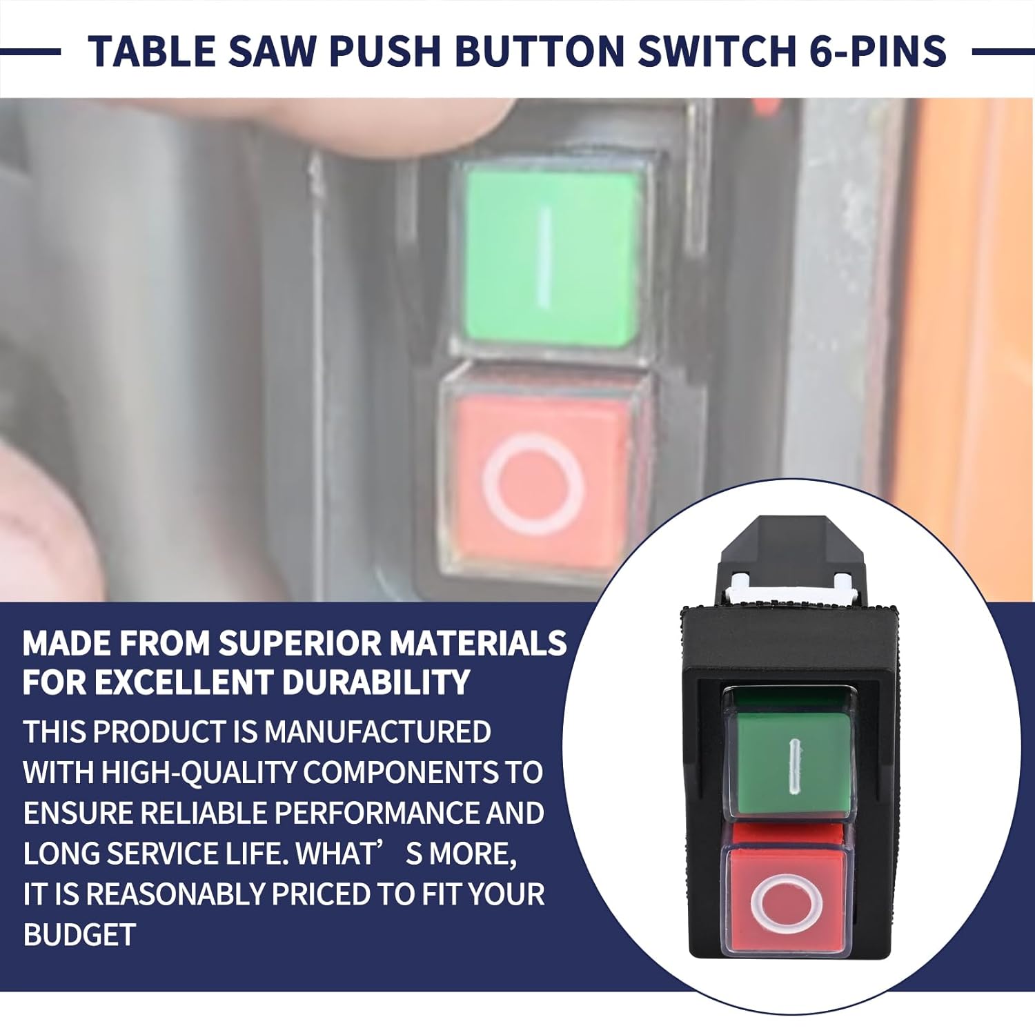Table Saw Push Button Switch 6-Pins 089240028147 Compatible with Ridgid R4514T Ryobi RTS08 RTS12 RTS23 Power On/Off Pushbutton Switch 18A 127V T85/55