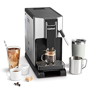 CUISINART Máquina de Café Automática;4 cafés con un toque: Espresso, Americano, Cold Brew;Espumador integrado;Grano a taza;Base ajustable;Botón de Favoritos, Gris