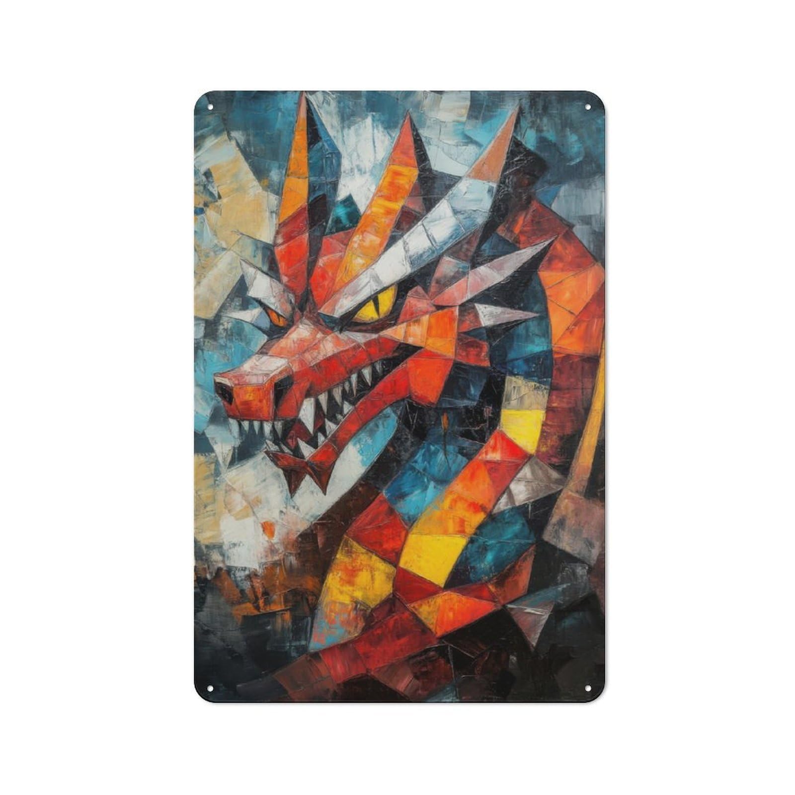 Junmoney Dragon Oil Painting Retro Metal Wall Decor 30X20cm, Tin Wall Sign For Bakery, Diner, Cafe Or Family Room