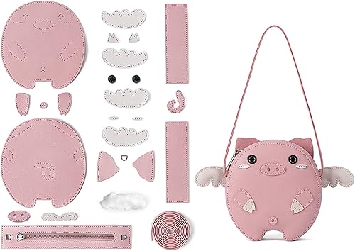 POPSEWING Bolsa de cerdo volador, kit de bricolaje para niñas, kit de trabajo de cuero para bolsa, kit de costura para bolsa de hombro, kit de cuero
