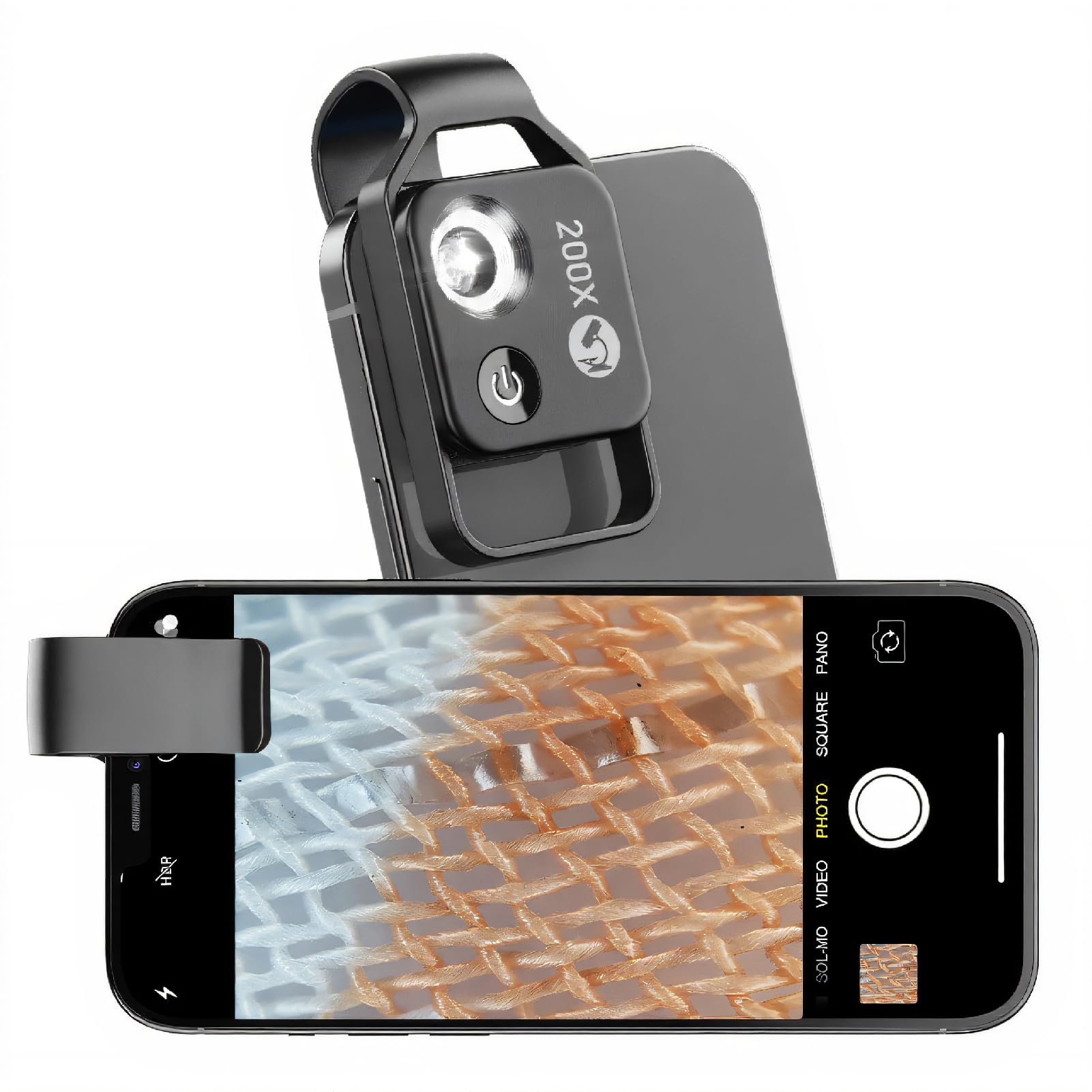 Mini Microscopio de Bolsillo para Teléfono 200X, Microscopio de Teléfono con Clip Universal con Luz LED y Polarizador CPL, Microscopio Digital Portátil para Teléfonos iOS y Android (Negro)