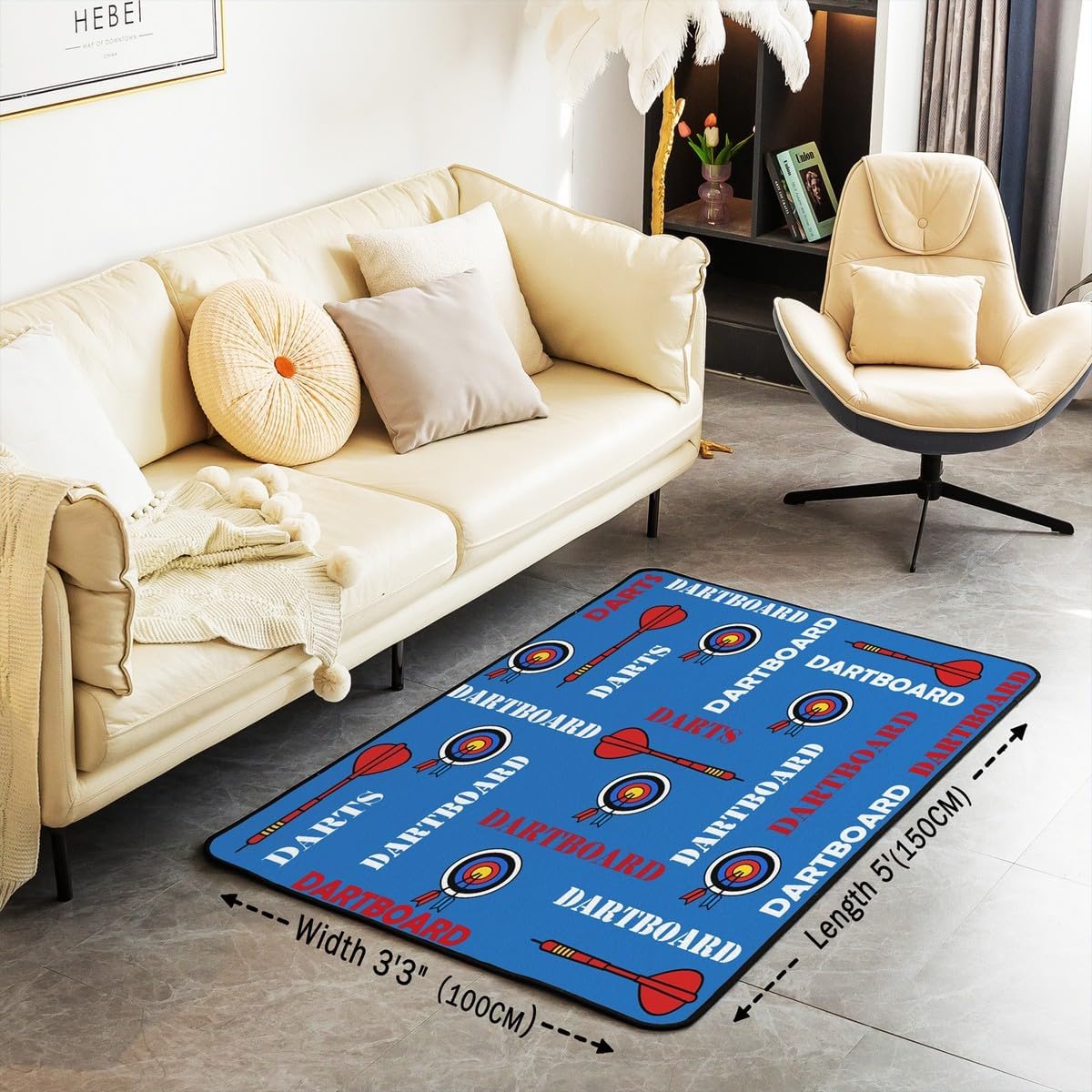 Feelyou Dartboard Area Rug 3x5 Kids Sports Dart Player Print Decorative Carpet Rug for Boys Teens Ball Gamer Living Room Rugs for Bedroom Non-Slip Blue Indoor Floor Mat Accent Rug