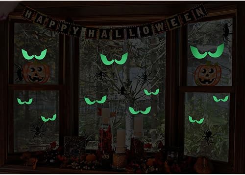Miniatura 5 de Vinilo decorativo para pared de Halloween: calcomanías fluorescentes luminosas que brillan en la oscuridad, ojos que miran, impermeables, extraíbles
