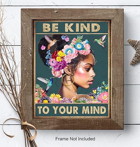 Miniatura 8 de Black Women African Americans Wall Art - Black Girl - Be Kind to Your Mind Inspirational Quotes - Hummingbirds Mental health Wall Art Poster - Zen