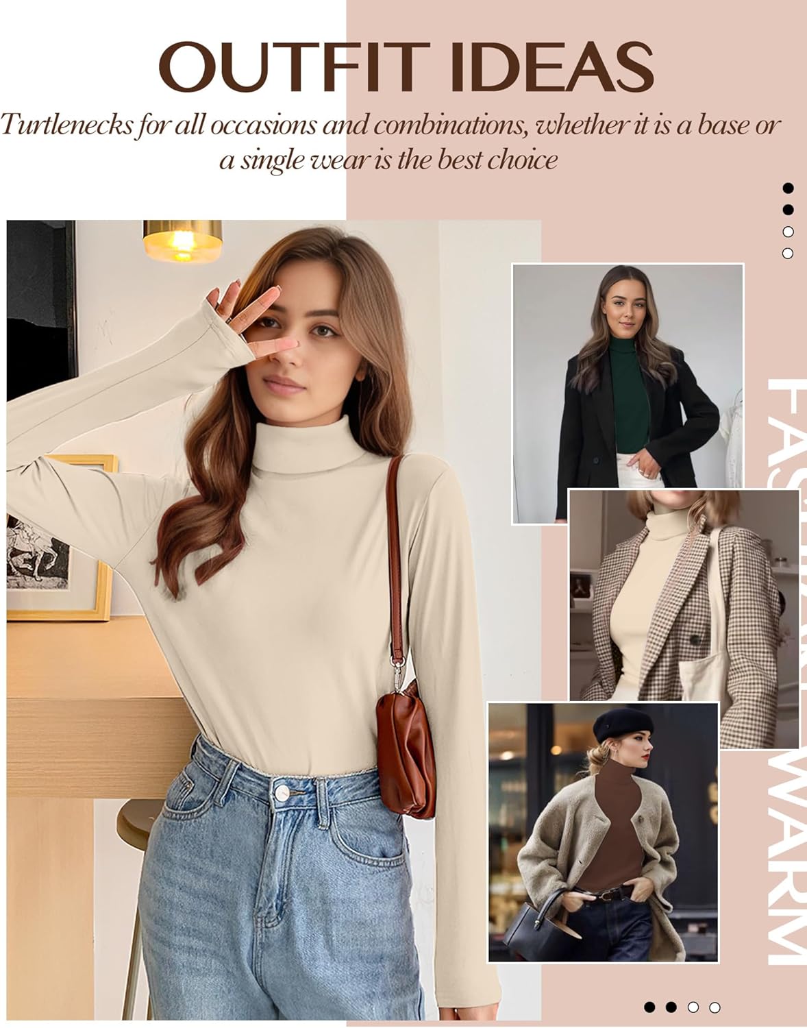 Women's 2 Pack Long Sleeve Turtleneck Thermal T-Shirts Mock Neck Underwear Fall Winter Base Layer Lightweight Tops - Image 6