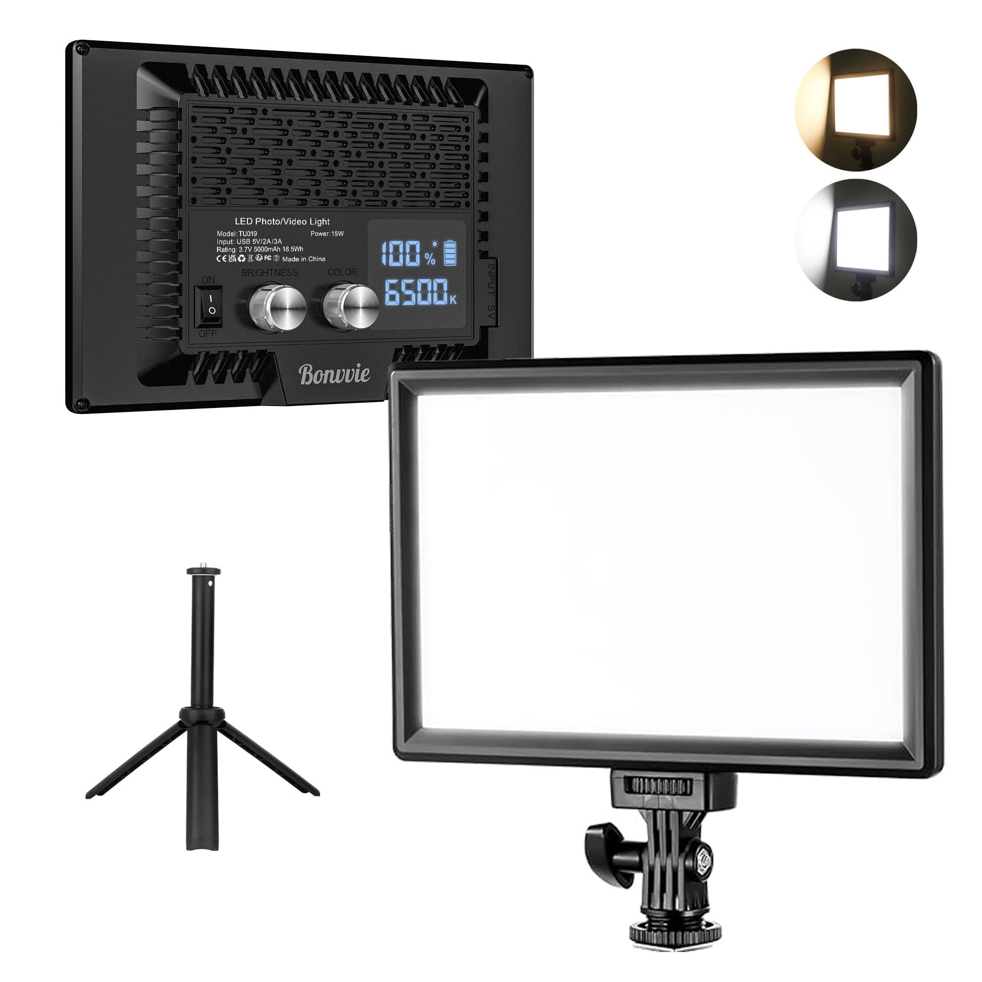 Kit LED Luce Video, 9" Luce per Fotocamera Ricaricabile con batteria 5000mAh,3000-6500K CRI 97+ Illuminazione Fotografica Morbida per Studio e Fotografia all'aperto Vlog Zoom Calls Live Stream