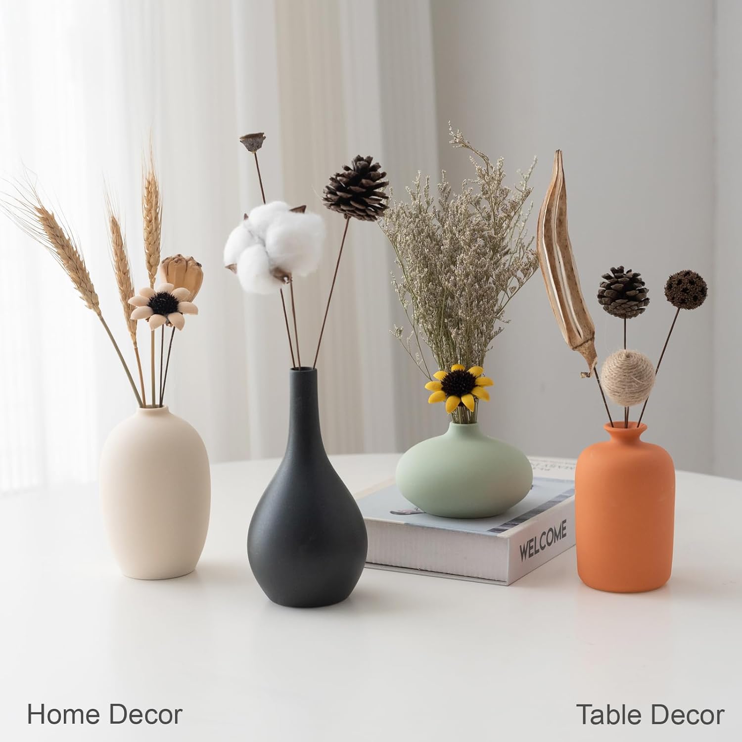 Set of 4 Small Matte Ceramic Vases - Modern & Bohemian Decor for Home, Office, Shelve, Living Room Table, Mantel, Bedroom, Entryway, Rustic Farmhouse Decorative Vases & More(Hademade - Image 6