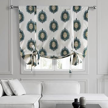 HPD Half Price Drapes Room Darkening Tie Up Curtains 46 X 63 Inch Mayan Printed Cotton Window Roll Up Balloon Curtain for Living Room, Kitchen PRTW-TUD02-63 1 Panel, Mayan Teal