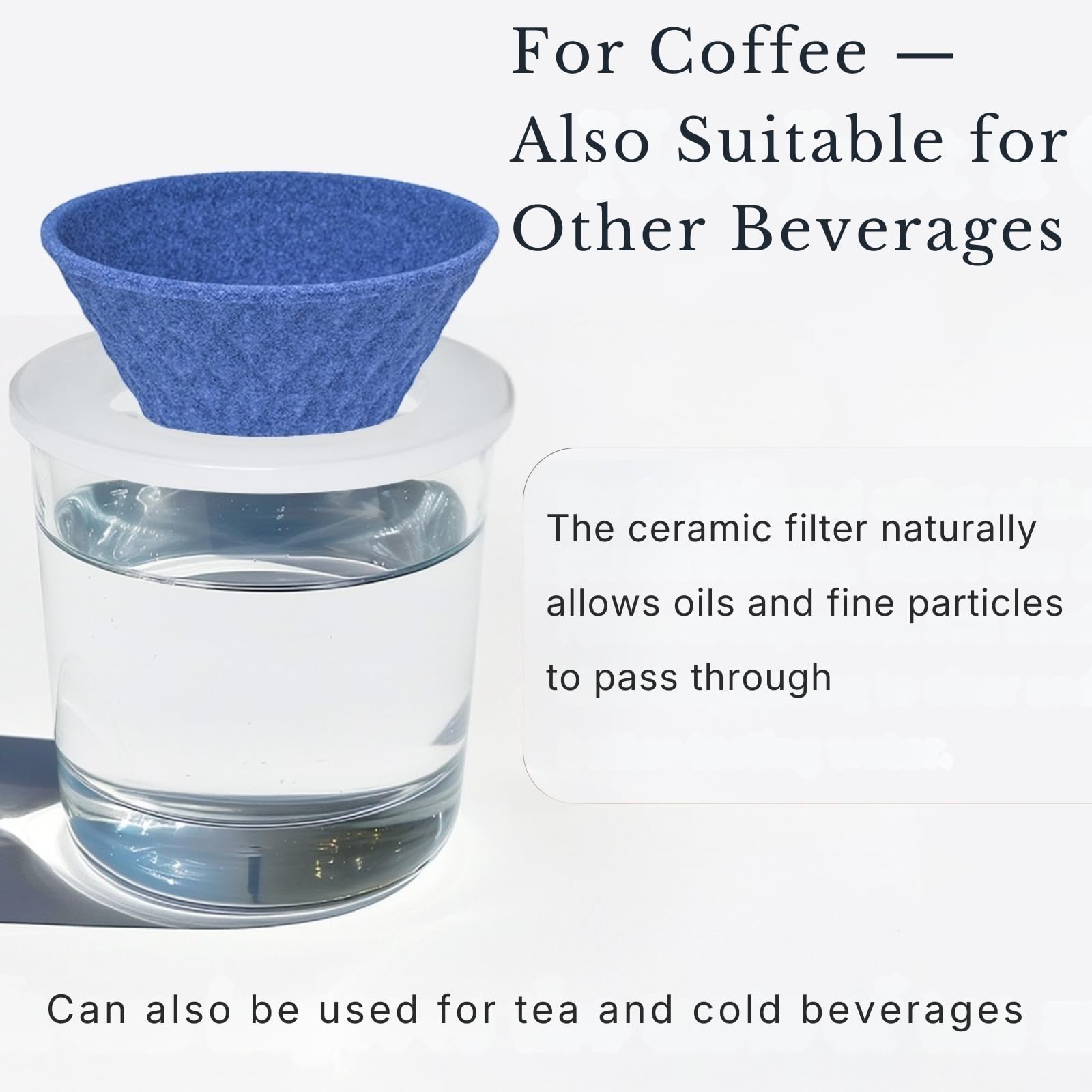 Wablade Filtro de café reutilizable de cerámica, 1-2 tazas, fabricado en Japón | Preparación sin papel, no necesita filtros de papel, incluye base dedicada y platillo para la preparación diaria del café