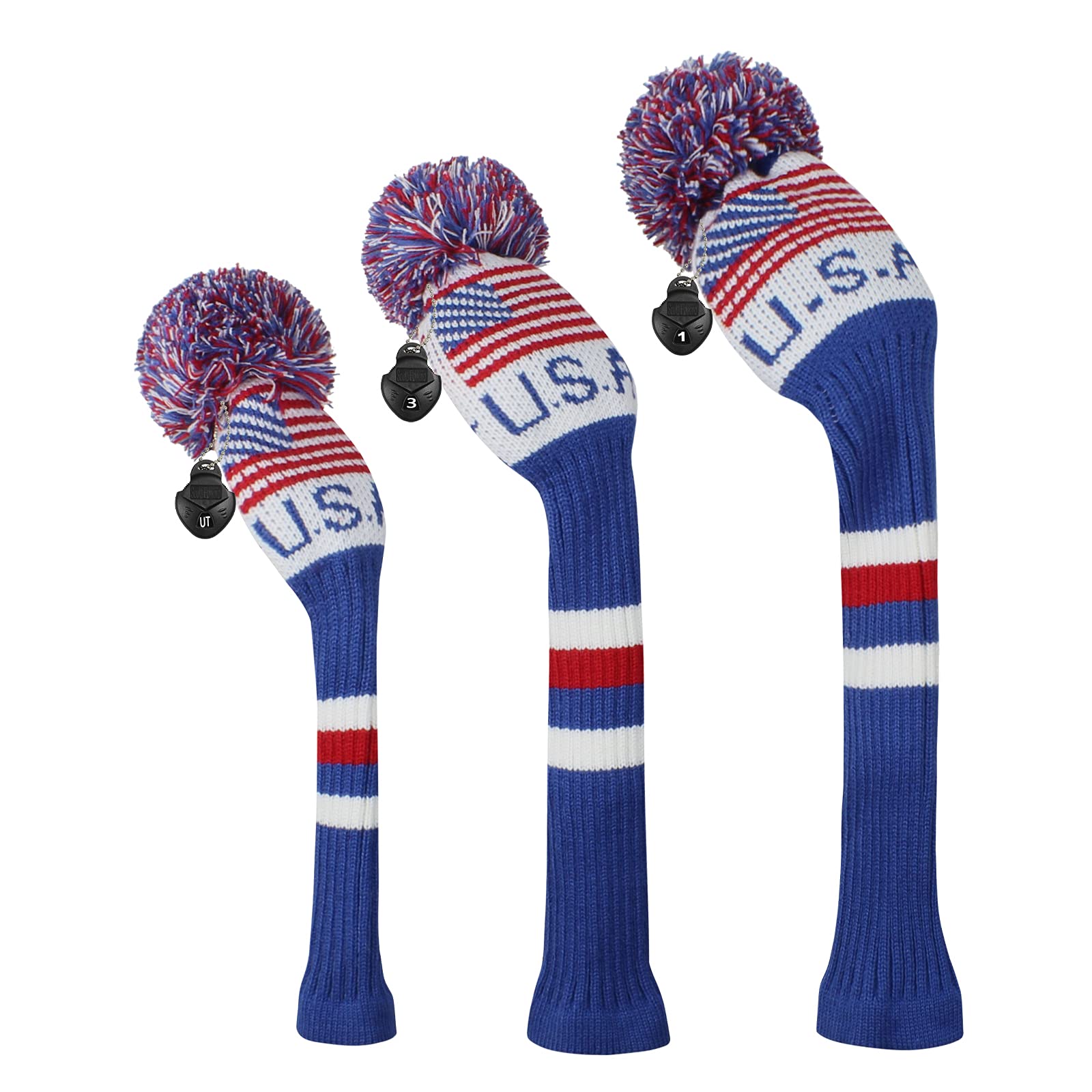 Golf SchläGerkopfhüLlen 3 Stück/Set Golfclubs Head Cover gestrickt Hybrid Ut. Fahrerinhaberholz 1 3 5 Holzstricken GolfschläGer Hauben(9)