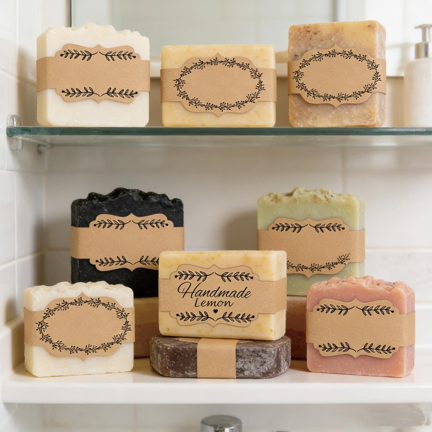 Etichette per sapone in carta kraft marrone, 120 pezzi, vuote, fatte a mano, etichette di carta per sapone per confezioni fatte in casa (decorate)