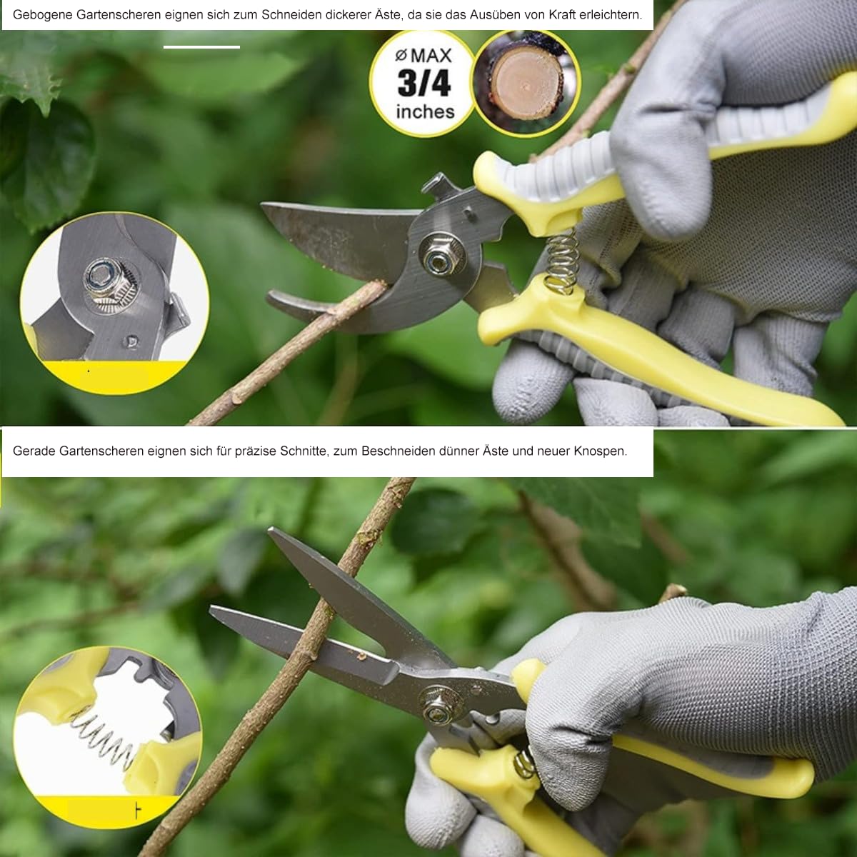 Set di attrezzi da giardino, 10 pezzi, giallo, in acciaio inox, con manici in TPR, guanti antiscivolo e pratica custodia, per uomo e donna