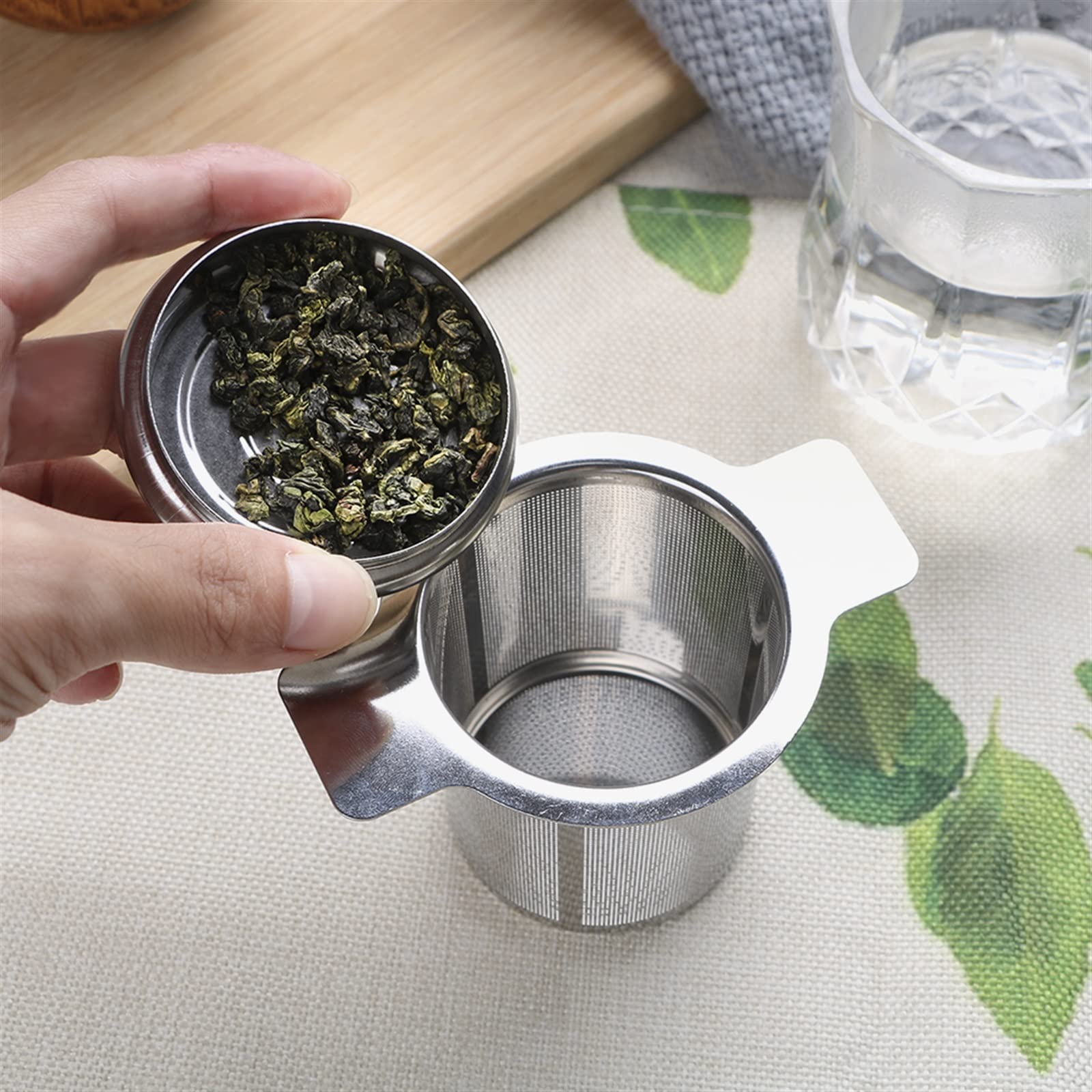 Colador de té de acero inoxidable, cesta de malla fina, filtro de té y café con 2 asas reutilizables