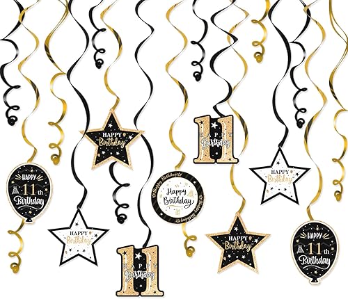 Miniatura 44 de Serpentinas de remolinos de cumpleaños feliz de 16 años con purpurina azul y plateada - Kit de 15 piezas de remolinos colgantes para el kit