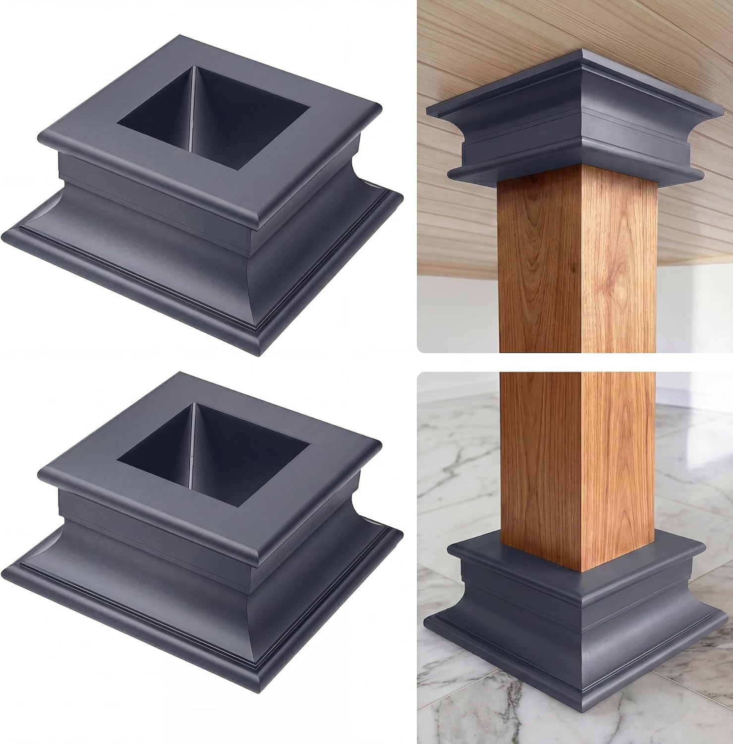 Large Aluminum 4x4 Post Base Cover - Porch Sleeve & Fence Column Wrap for Deck, Mailbox, and Rail Protector | Weather-Resistant Widen & Tall Column Cap Trim Skirt (Slate Gray)