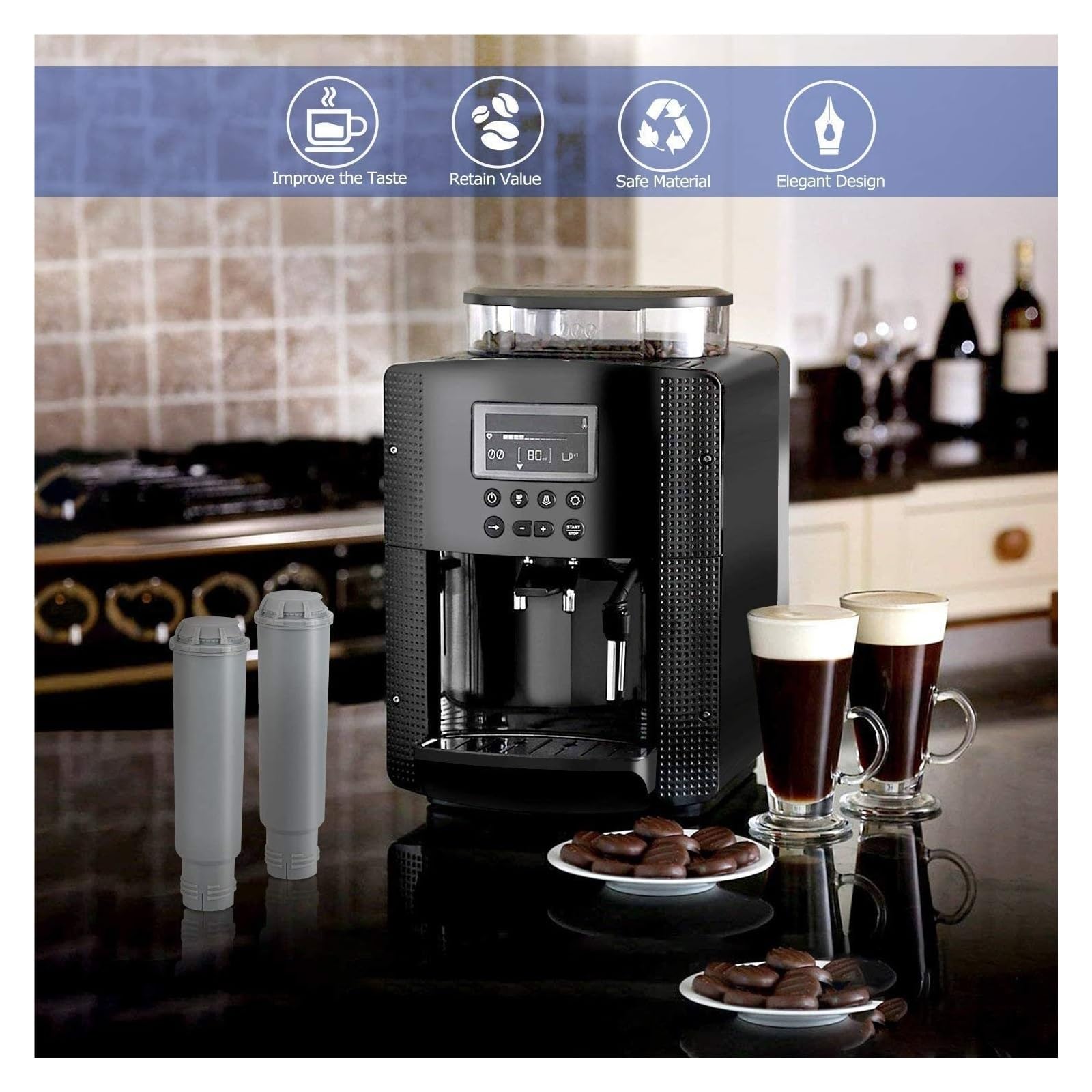 Kompatybilny z precyzyjnymi filtrami wody Krups Claris F088 do wkładów filtrujących smak kawy espresso (2 szt.)