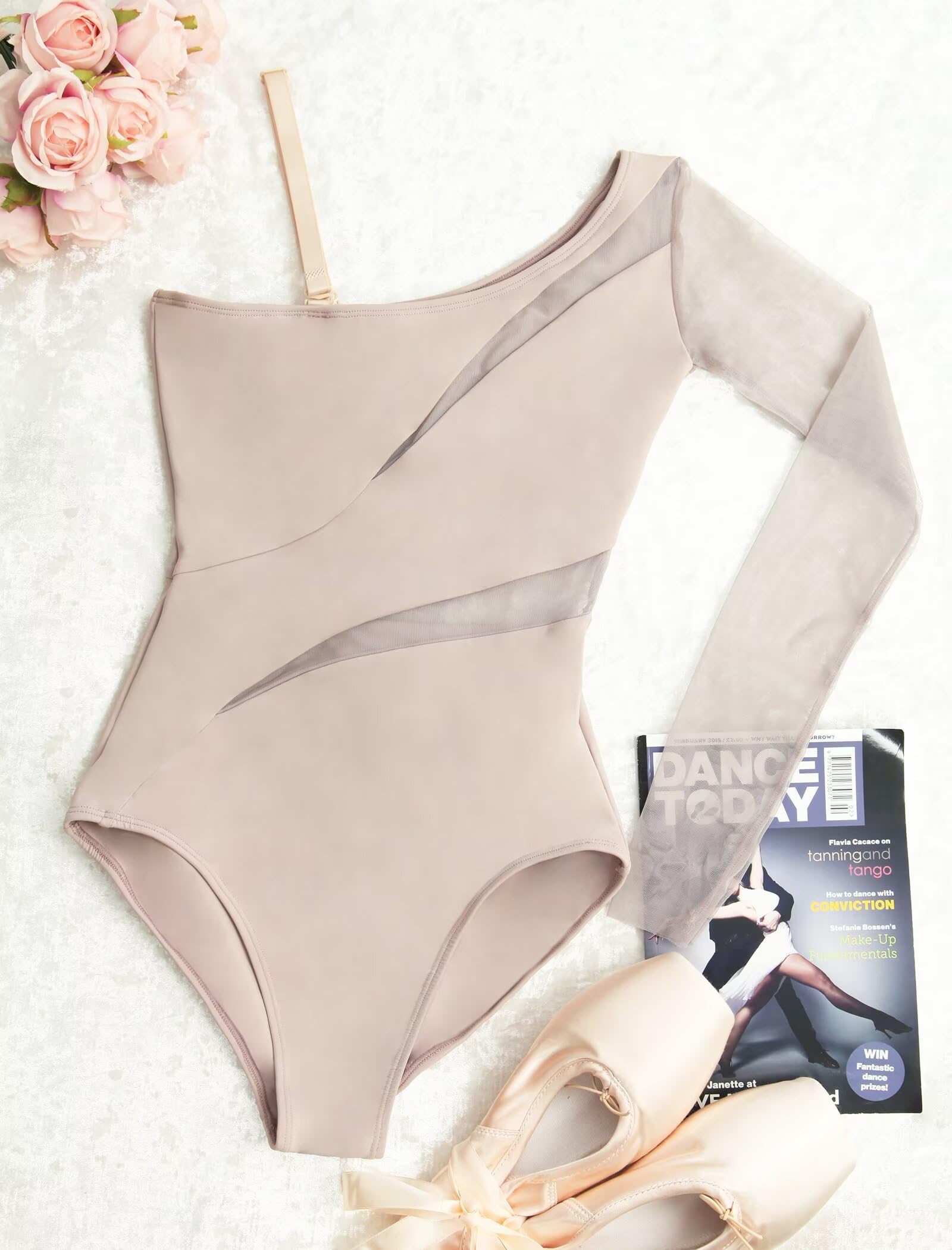 Maillot de Danza Leotardo de Ballet Mujer Gimnasia Leotardo Ballet Vestido bodysuit con un Hombro Descubierto y Abertura