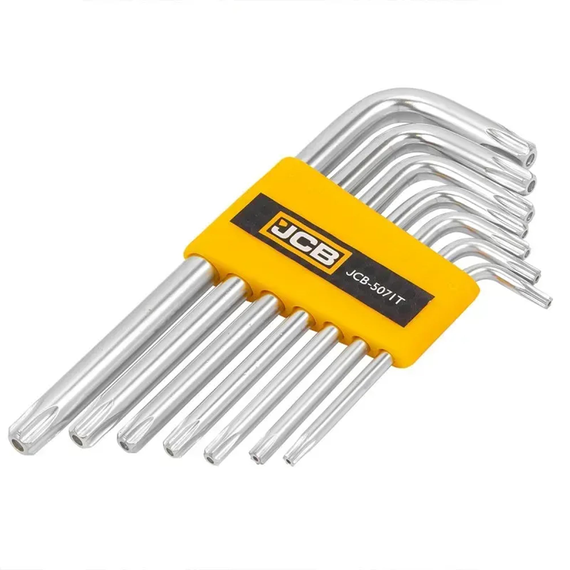 JCB TORX L-Key Set with Hole, 7 pcs, T10H-T40H, Cr-V Steel | JCB-5071T | jcb, torx key set, security torx keys, tamper proof torx, hole torx l key set, t10h t40h star keys, allen keys