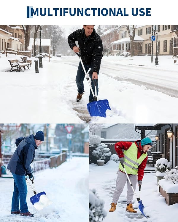 Ergonomic Snow Shovel with Dual D-Ring Handle, Blue Lightweight Snow Shovels with 18 in Wide Blade & Aluminum Wear Strip for Driveway, Sidewalk & Car by EliteEdge - Image 6