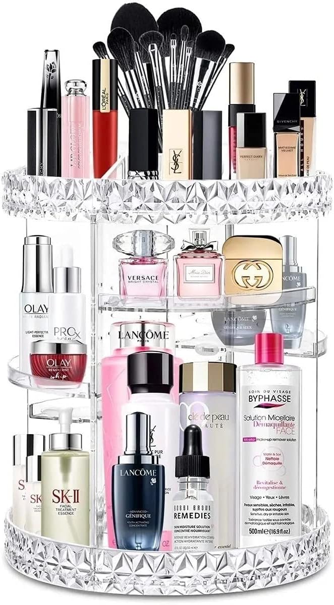 Makeup Organizer, 360 Degree Rotating Adjustable Cosmetic Storage Display Case with 8 Layers Large Capacity and Detachable Shelves, Fits Different Types of Cosmetics and Accessories, Plus Size