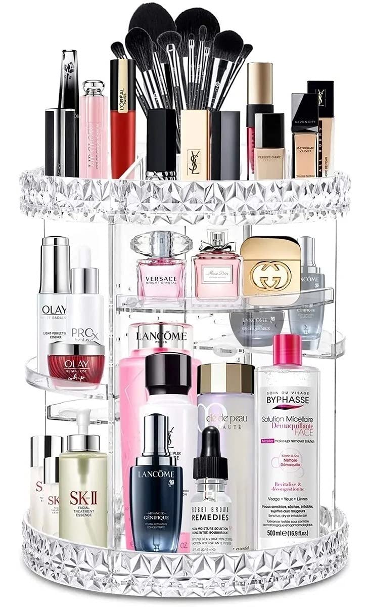 Makeup Organizer, 360 Degree Rotating Adjustable Cosmetic Storage Display Case with 8 Layers Large Capacity and Detachable Shelves, Fits Different Types of Cosmetics and Accessories, Plus Size