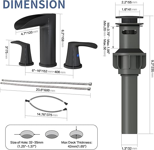 Vista 5 de SINGSUO Grifos de baño para fregadero de 3 agujeros, grifo de baño de cascada de 8 pulgadas con boquilla giratoria de 360 grados, grifo generalizado