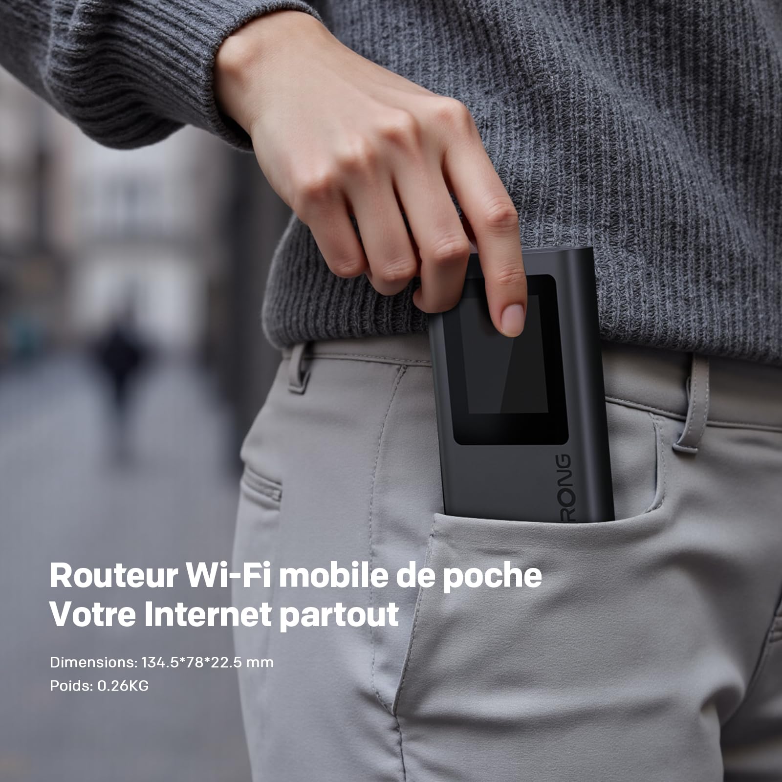 STRONG 5G+ HOPI Routeur 5G Portable WiFi 6 AX1800 avec 5 Go de données, Hotspot WiFi de Poche avec eSIM, jusqu'à 3,4 Gbps en téléchargement 5G, Batterie 4500 mAh, Port USB-C, Fonction Power Bank