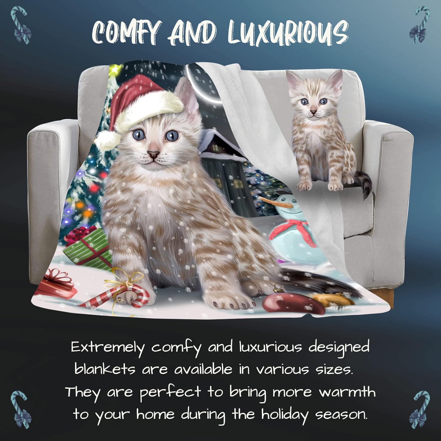 Doggie of the Day Bengal Cat Blanket - Have a Holly Jolly Christmas - Super Soft & Warm Pet Theme for Sofa or Bed, Warm Fleece, Sherpa or Woven Material, BLNKT74346 (30x40 Fleece)