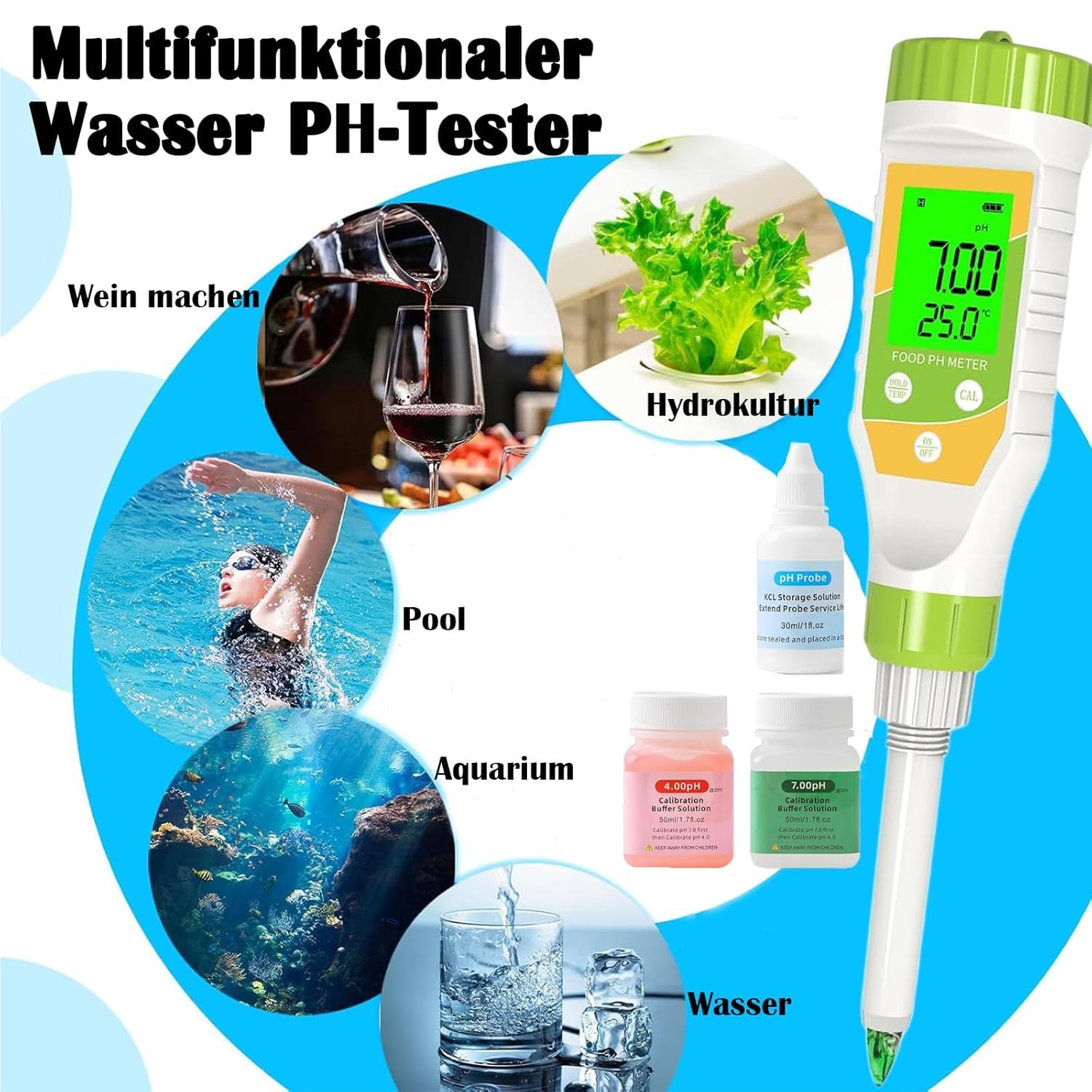 Medidor digital de pH para alimentos, resolución 0.01, probador de pH de alimentos de alta precisión con pantalla LCD retroiluminada y ATC para carne, pan, enlatado, elaboración de cerveza,