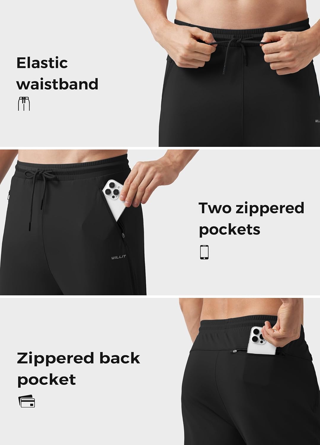 Willit Men's Sweatpants Workout Joggers for Men Athletic Jogging Running Gym Active Pants with Zipper Pockets - Image 5