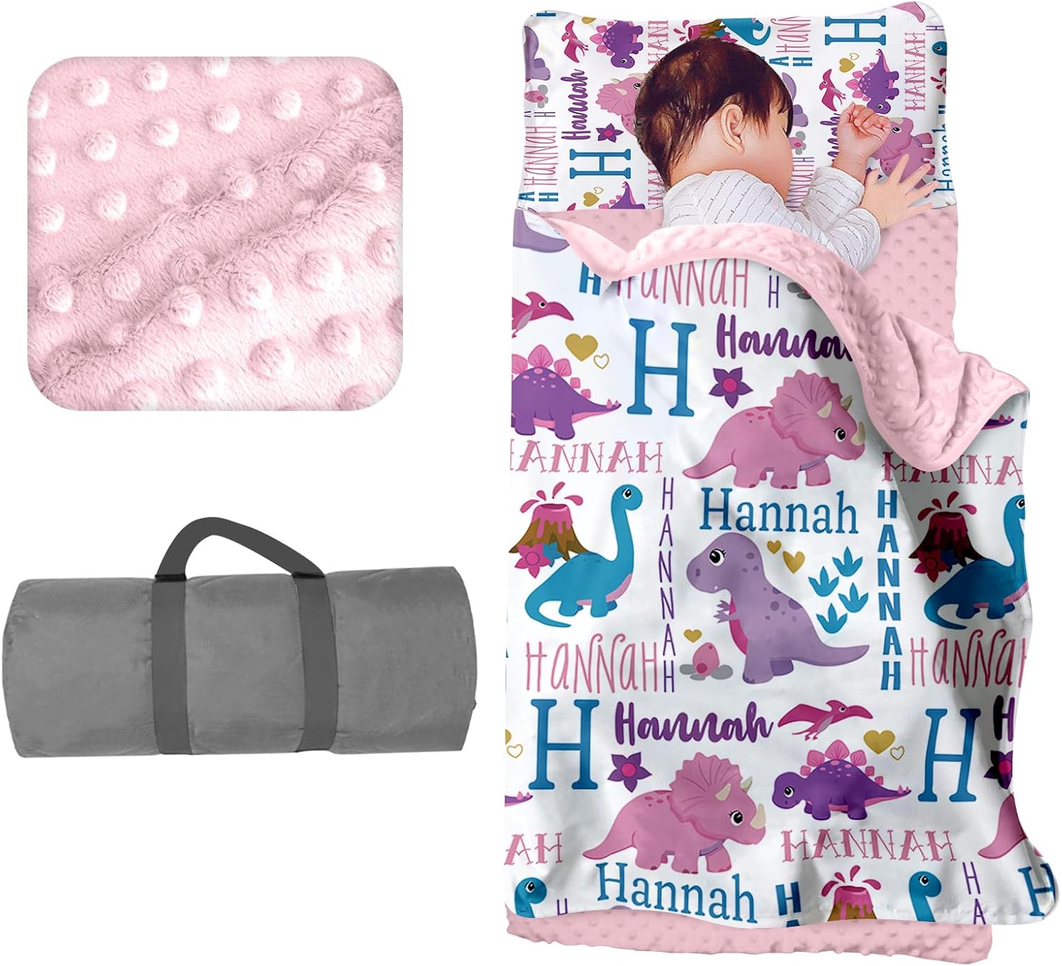 Personalized Toddler Nap Mat for Daycare Cot Bedding - Baby Kids Nap Mats with Pillow Blanket Preschool Kindergarten Children Sleeping Bag with Custom Name Easy Carry Blue Cars