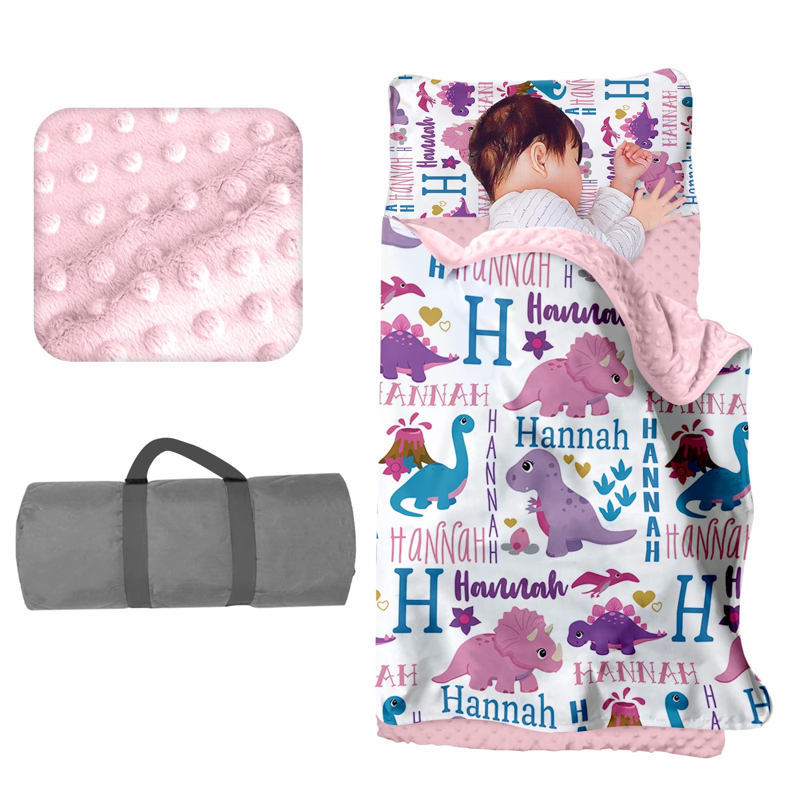 Personalized Toddler Nap Mat for Daycare Cot Bedding - Baby Kids Nap Mats with Pillow Blanket Preschool Kindergarten Children Sleeping Bag with Custom