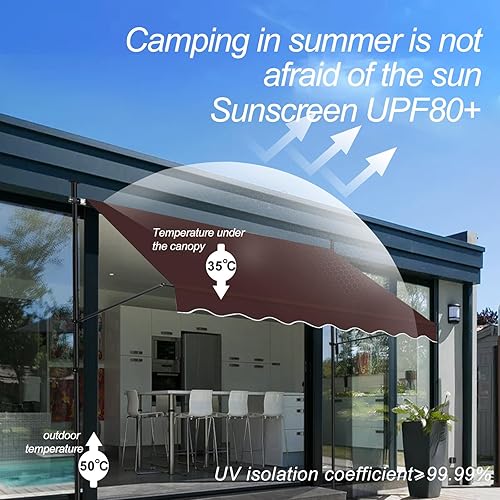 Miniatura 2 de Toldo retráctil manual, 138 pulgadas, sin tornillos, para exteriores, cubierta de pérgola ajustable con protección UV, toldo de exterior 100%