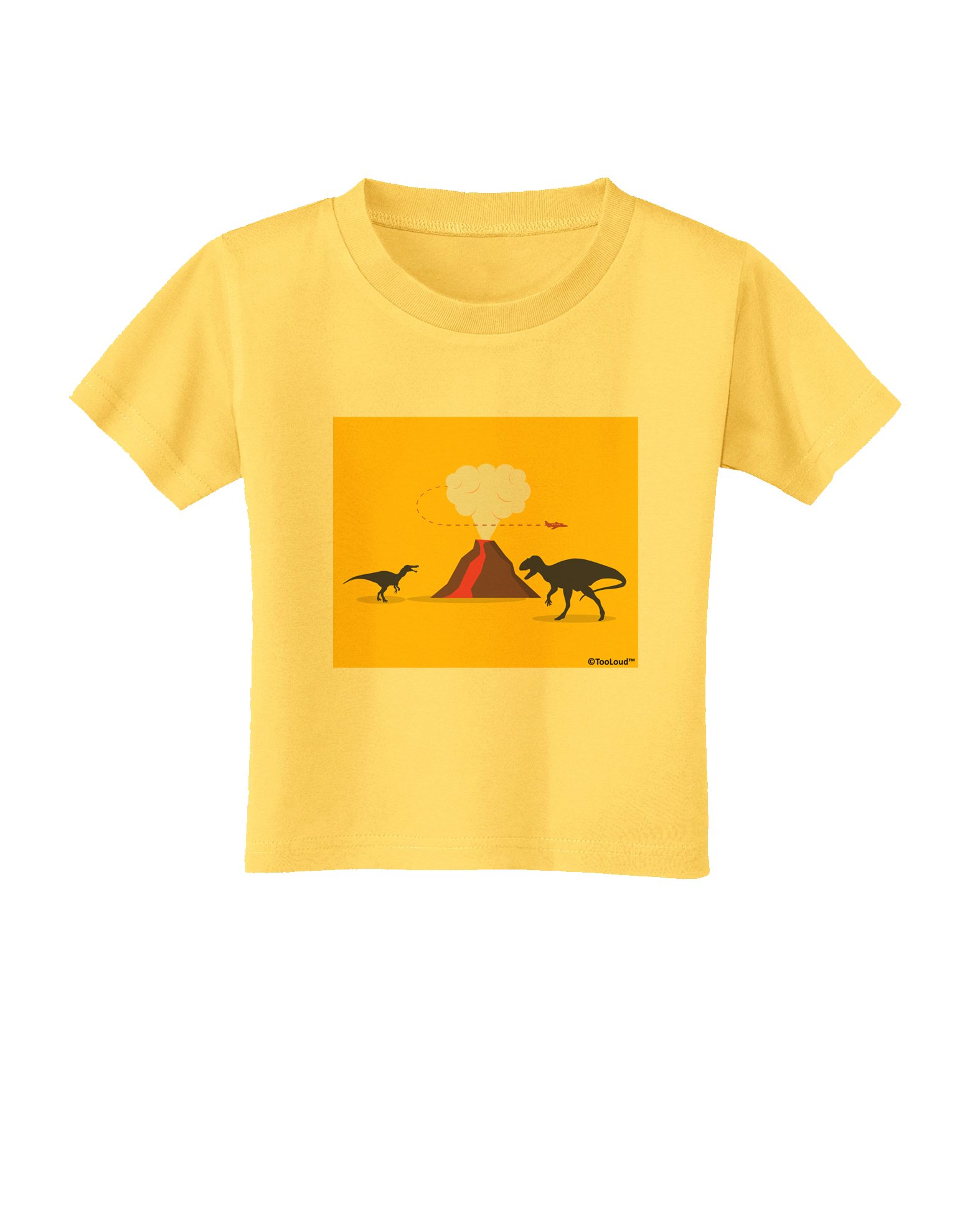 TOOLOUD Two Dinosaurs and Volcano Design Toddler T-Shirt Yellow 3T