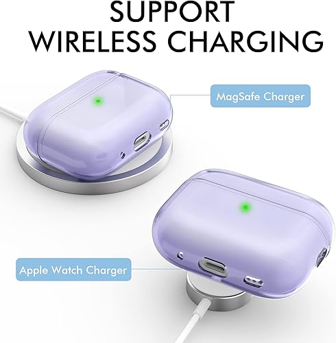 Miniatura 5 de NIUTRENDZ AirPods Pro 2 Funda protectora de TPU suave con cordón LED frontal visible compatible con AirPods Pro de 2 generación 2022 (morado)