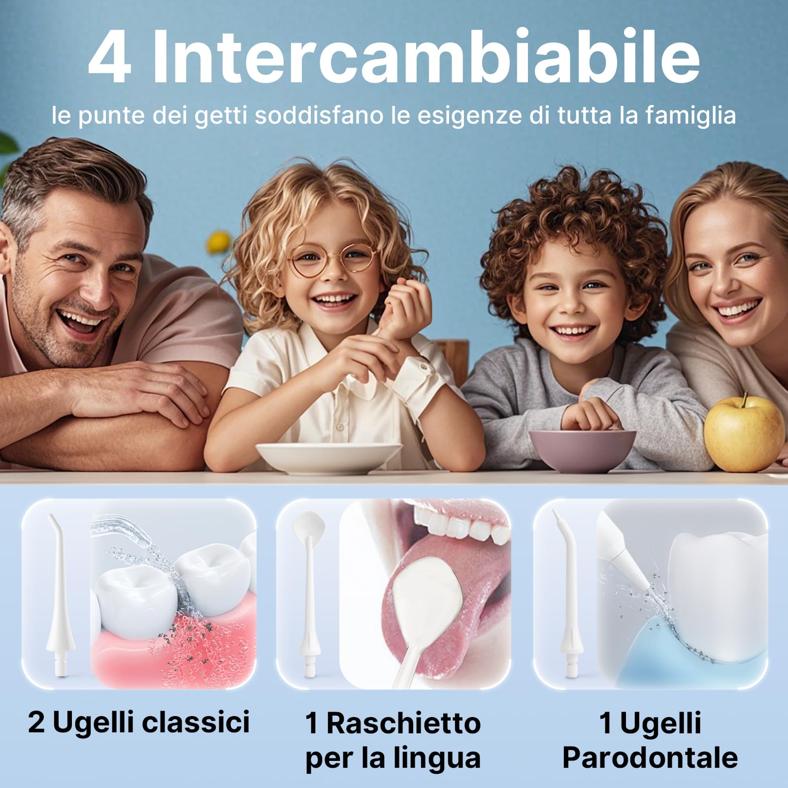 TUREWELL Idropulsore Dentale Portatile 310ML con 5 Modalità, 4 Ugelli, Irrigatore Orale Ricaricabile IPX7 Impermeabile per Casa e Viaggio, Migliora la Salute Dentale