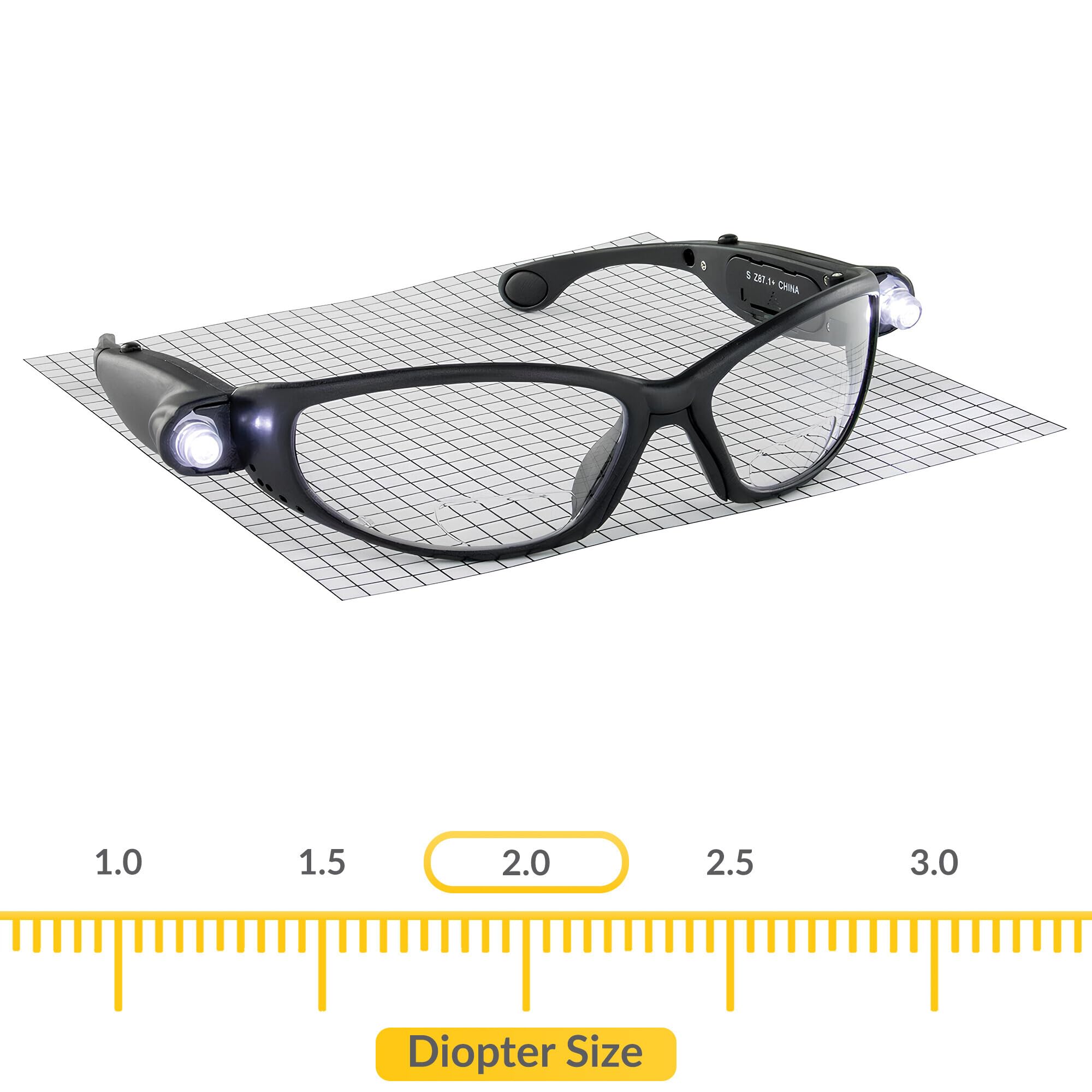 BRIXWELL QKX0-004 Safety Glasses with LED,Magnification,Anti Fog Diopter 2.0 Version