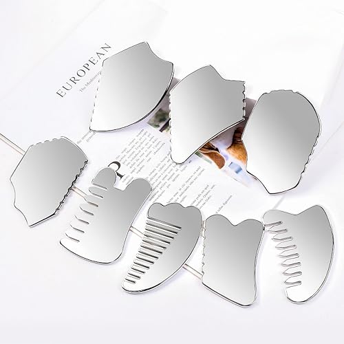 Miniatura 3 de Gua Sha Tools, herramienta de masajeador de acero inoxidable, para masaje facial, raspador de masaje facial, cuidado de la piel, peine de masaje de