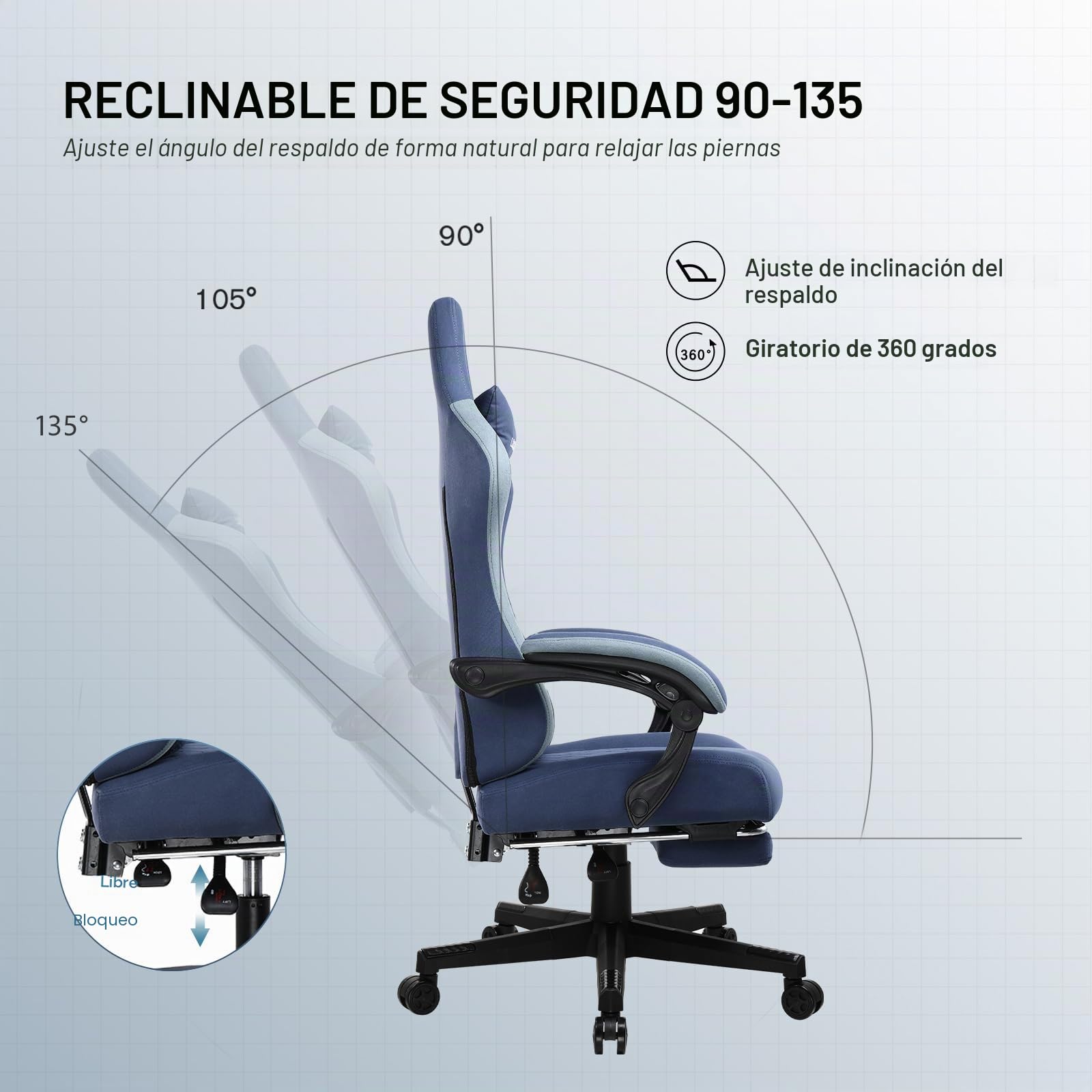 GTPLAYER Silla de Tela para Juegos con reposapiés, Silla de Escritorio para computadora con cojín de Resorte de Bolsillo, Silla de Oficina en casa, Silla ergonómica de Respaldo Alto, Soporte Lumbar,