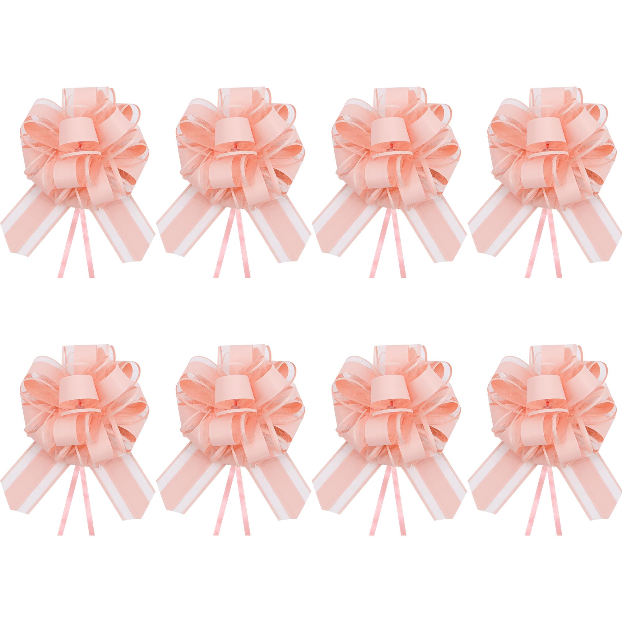 Time to Sparkle 8PCS Organza Pull Bows 17cm*22cm Gift Wrapping Bows Present with Ribbon Pull String for Christmas Baskets,Party Present,Holiday - Lotus Root Pink