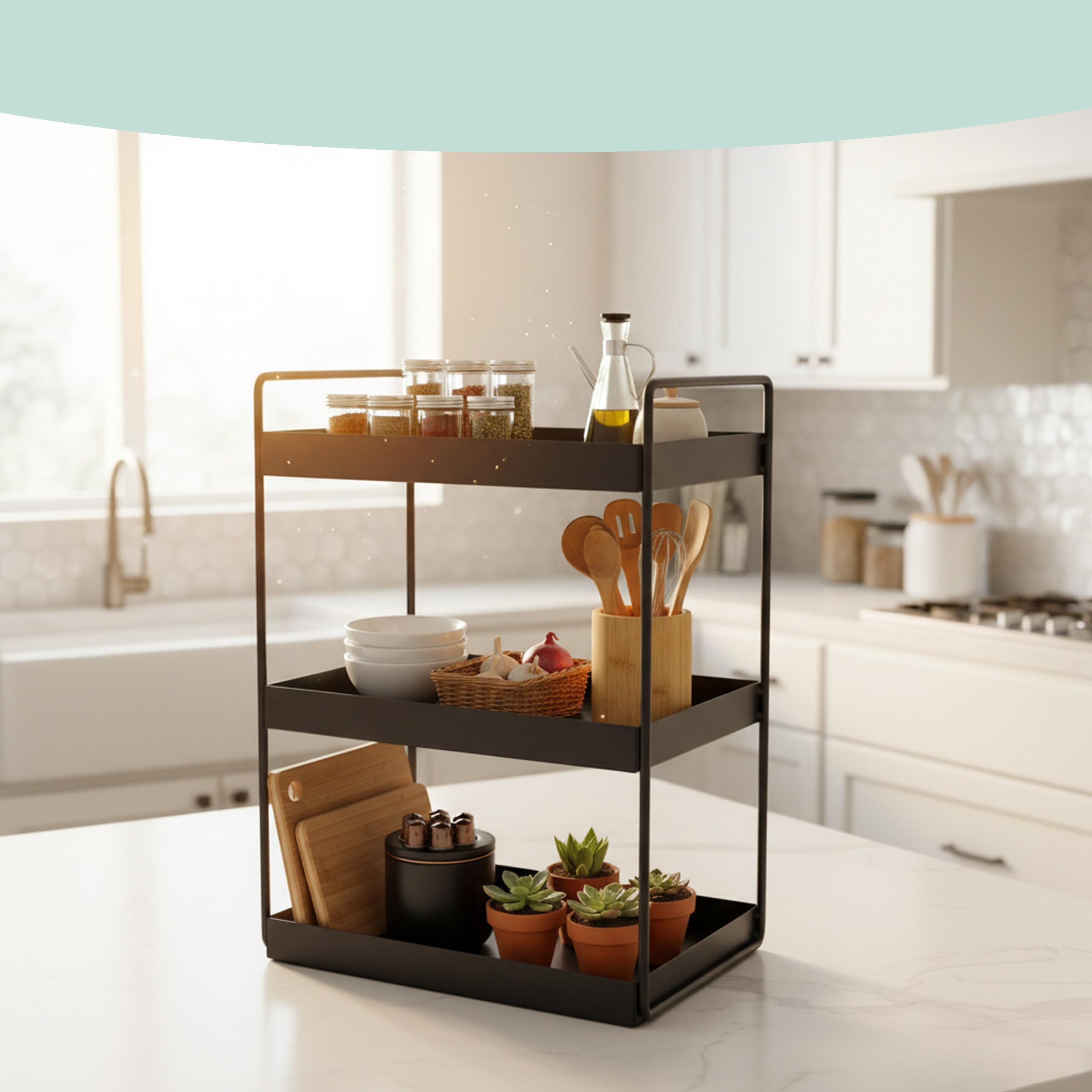 Relaxdays Scaffale per spezie, 3 ripiani, salvaspazio, organizer cucina, HLP: 44 x 26 x 18 cm, metallo, nero