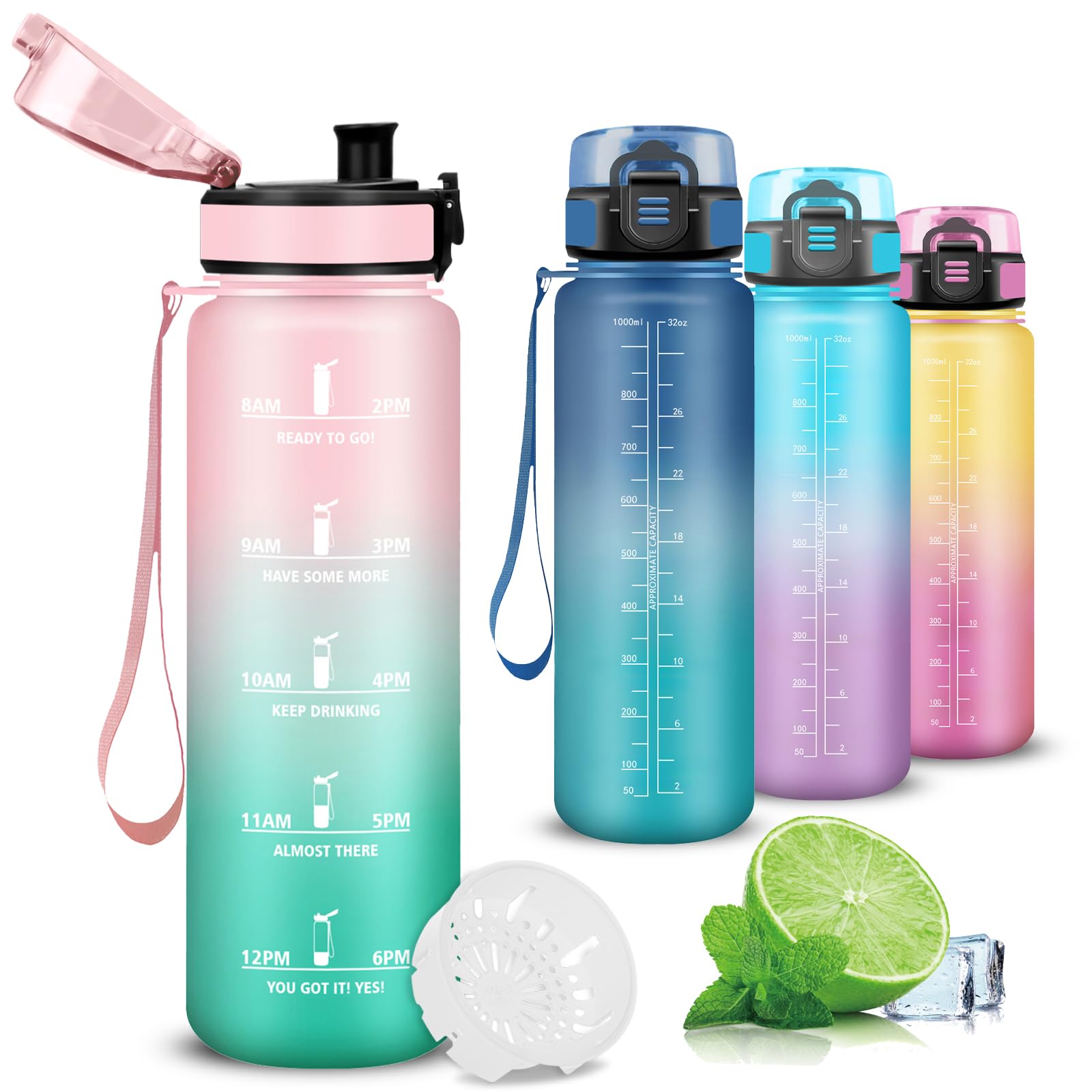 Mujigaga Drinking Bottle 1 Litre Sports Water Bottle, Leak-Proof, Easy to Clean, Suitable for Carbonated Drinks, Water Bottle for Bike, Hiking, School, Camping, Running