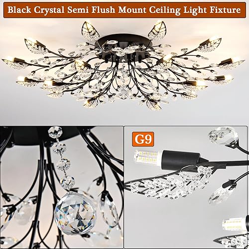 Miniatura 7 de Modernas lámparas de techo semiempotradas con hojas de cristal negras, iluminación para dormitorio, sala de estar, comedor, cocina, pasillo,