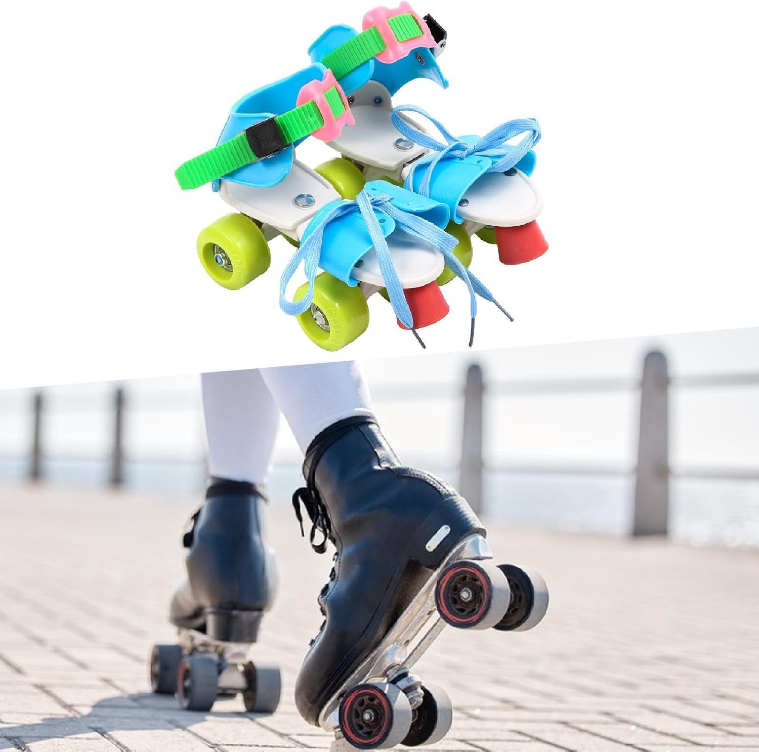 Adjustable Roller Skates for Kids Double Row Four Wheels Inline Quad Skates for Children, Colorful Blue