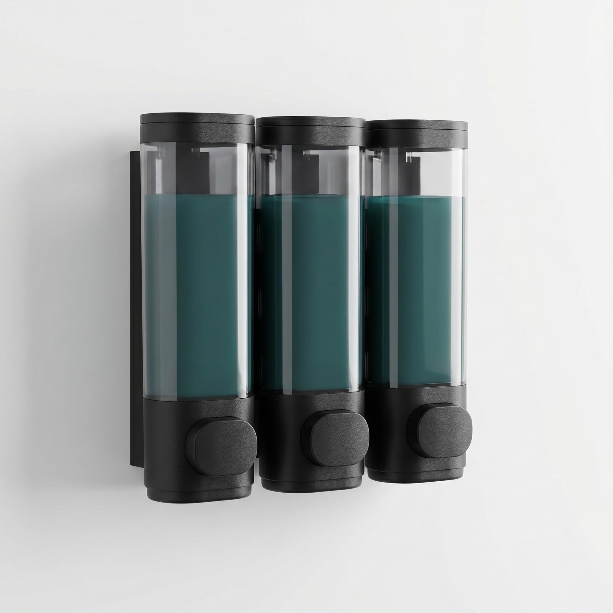 INOOMP 2 dispenser di sapone da doccia a parete: dispenser di shampoo e balsamo ricaricabile a 3 scomparti di grande capacità per casa, hotel, bagno, con pulsante.