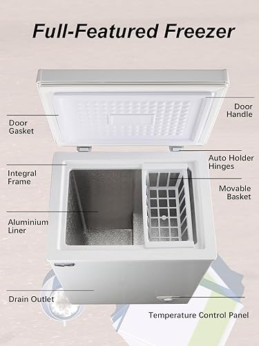 Miniatura 8 de Congelador de pecho pequeño de 3.5 pies cúbicos Mini congelador negro independiente puerta superior congelador ajustable 7 termostato y cesta