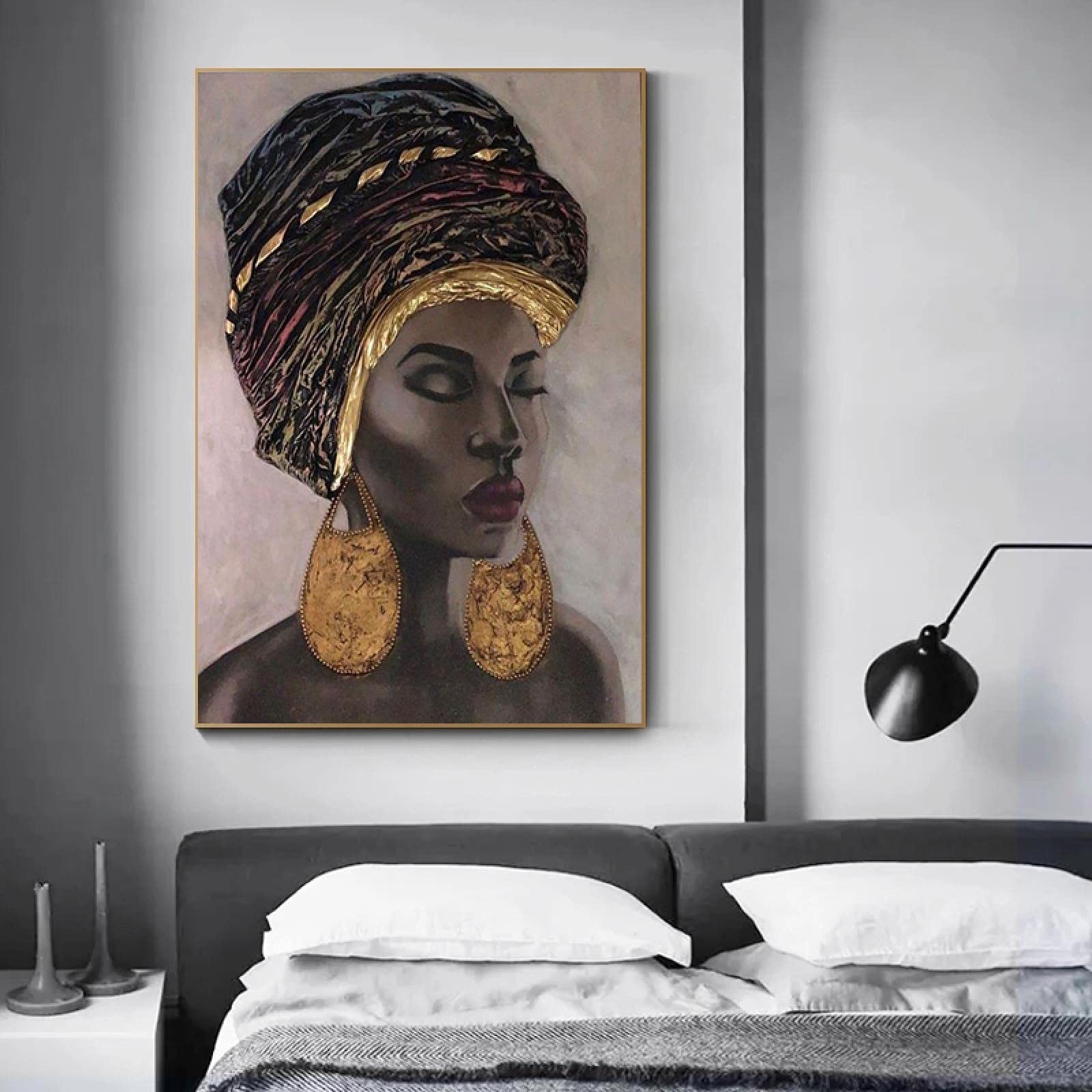 Czarna afrykańska kobieta sztuka obrazy na płótnie nowoczesny plakat i wydruki sztuka ścienna obraz do salonu dom dekoracja ścienna 70 x 100 cm bez ramy