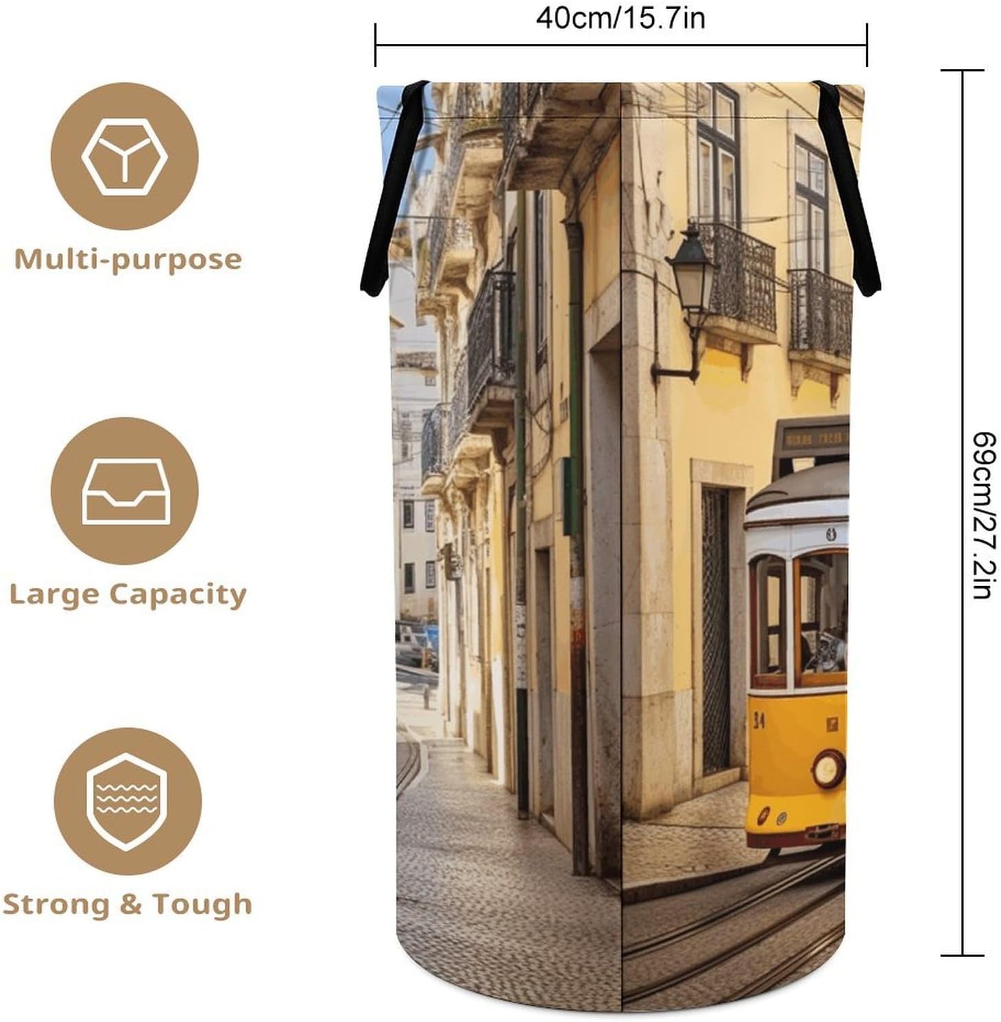 Lisbon Tram Laundry Hamper Portable Lightweight Clothes Hampers Fashion Dirty Laundry Storage Basket Large Capacity Foldable Clothes Baskets for Bathroom Bedroom