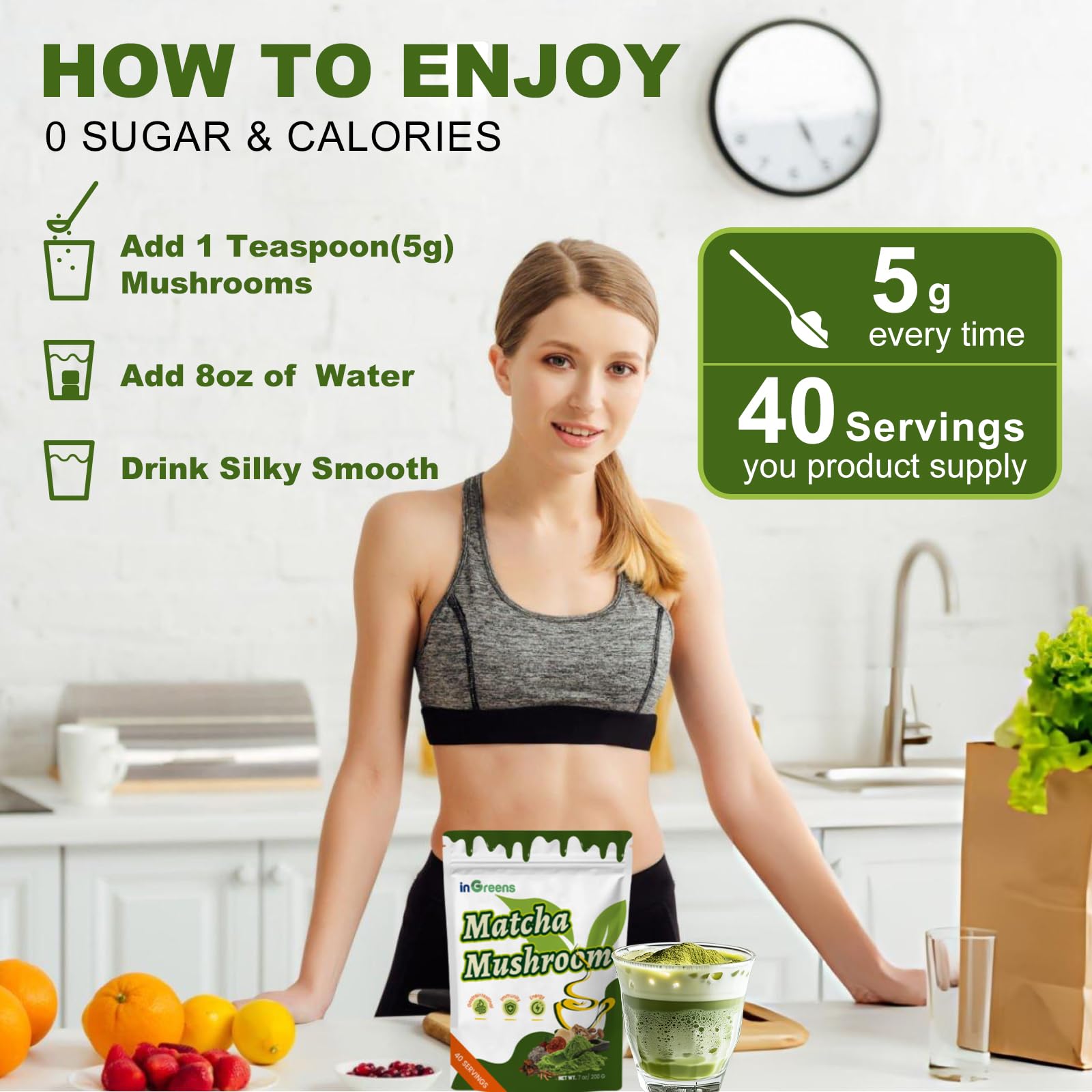 200g Mushroom Matcha - Super Premium Blend Matcha Mushroom Powder with MCT Reishi Lions Mane for Immune Strengthen — view 6